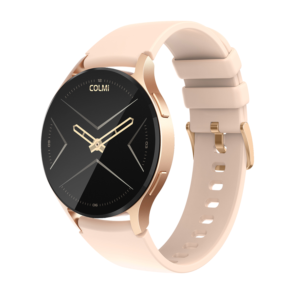 Gold Colmi i28 Ultra smartwatch with circular display, advanced health tracking sensors, 10-day battery life, and IP68 waterproof rating.