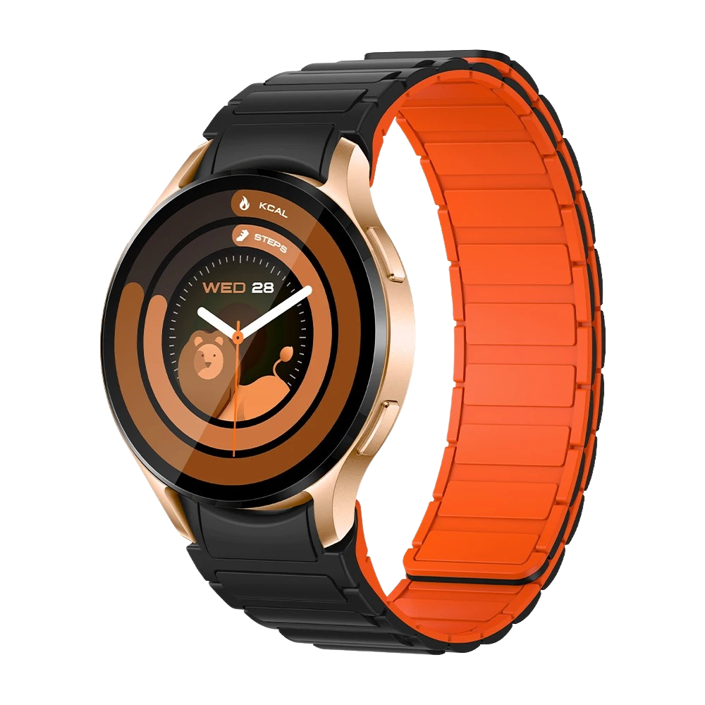 Gold Colmi i28 Ultra smartwatch with magnetic strap, featuring a circular display, advanced health tracking sensors, 10-day battery life, and IP68 waterproof rating.
